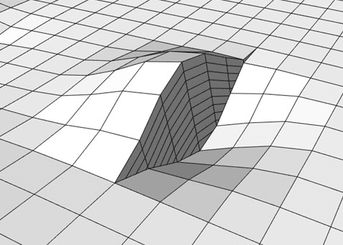 Bildet viser et grått og hvitt rutenett der den ene delen av nettet er forhøyet og market i mørkere farge.