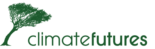 Climate Futures logo. Green text and a green illustration of a tree above the font