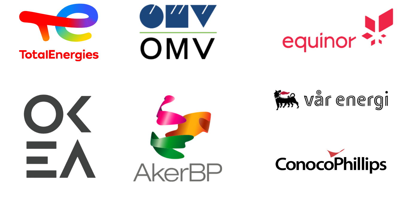 Overview of all partners in the consortium per Januay 2026. The image includes partner logos: Equinor, Total Energies, AkerBP, Conoco Phillips, Vår energi, OKEA and OMV